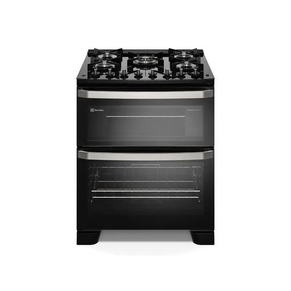 Fogão 5 bocas Electrolux Preto Experience 2 Fornos, Mesa de Vidro e PerfectCook360 (FE5DP) 220V