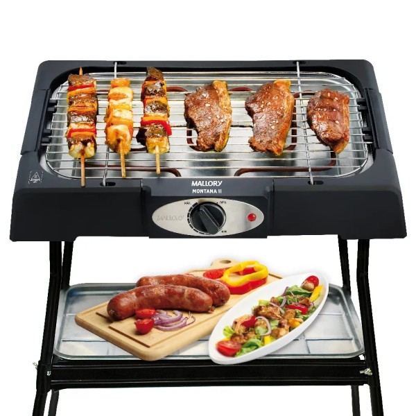 Churrasqueira Elétrica Mallory Montana II Preto, 2 em 1 Mesa e Suporte com 82cm de altura